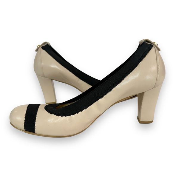 Stuart Weitzman Pumps High Heel Womens Size 7.5 Tan Nude Black Retro Color Block - Picture 5 of 10